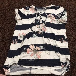 Cute floral print striped T-shirt